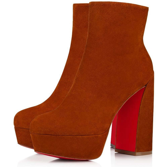 Christian Louboutin Movida Booty 130 Brown Foxy Platform Block Heel Boot 36.5 - Picture 1 of 12